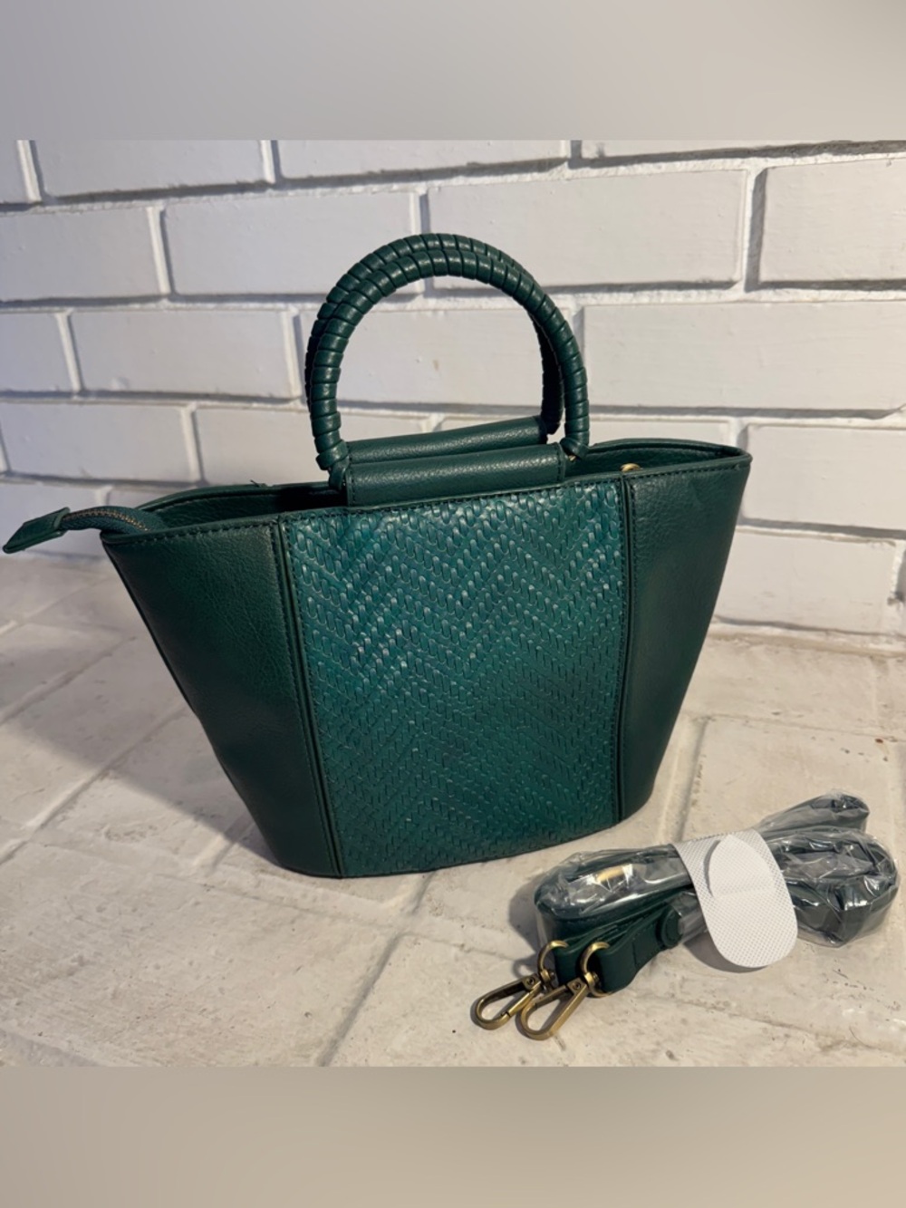 Anthropologie Woven Faux Leather Handbag/Crossbody - Green